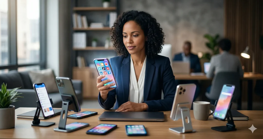 mujer viendo redes sociales